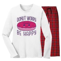 Donut Worry Be Happy Cute Gift Women's Long Sleeve Flannel Pajama Set 