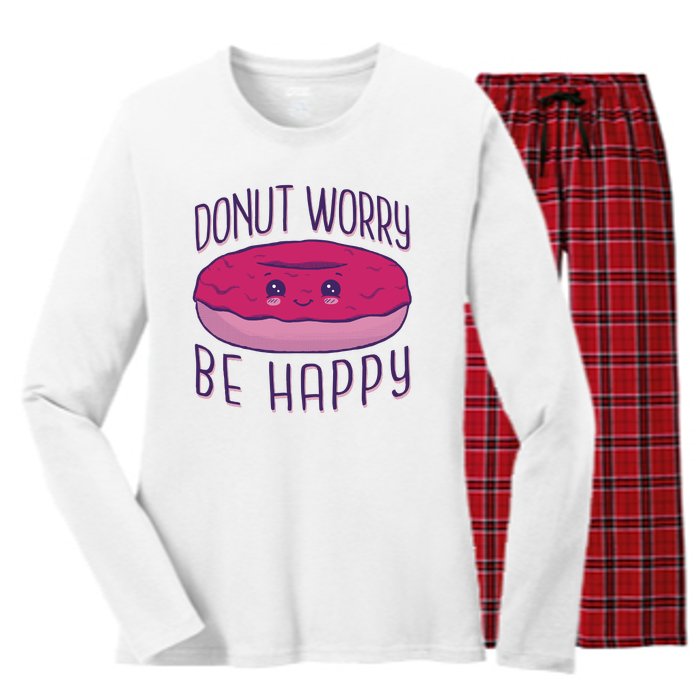 Donut Worry Be Happy Cute Gift Women's Long Sleeve Flannel Pajama Set 