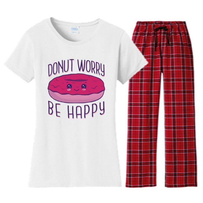 Donut Worry Be Happy Cute Gift Women's Flannel Pajama Set