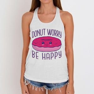 Donut Worry Be Happy Cute Gift Women's Knotted Racerback Tank