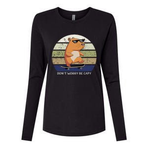 Dont Worry Be Capy Capybara Womens Cotton Relaxed Long Sleeve T-Shirt