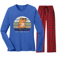 Dont Worry Be Capy Capybara Women's Long Sleeve Flannel Pajama Set 