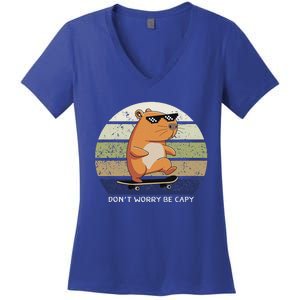 Dont Worry Be Capy Capybara Women's V-Neck T-Shirt