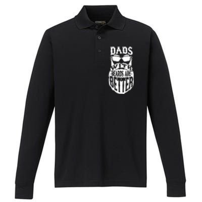 Dads With Beards Are Better Funny Bearded Dad Gift Performance Long Sleeve Polo