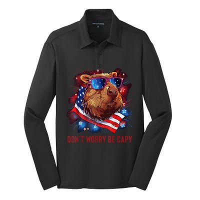 Dont Worry Be Capy Capybara Silk Touch Performance Long Sleeve Polo