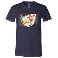 Dolls With Balls Vintage Gift Funny Retro Matching Bowling Team V-Neck T-Shirt