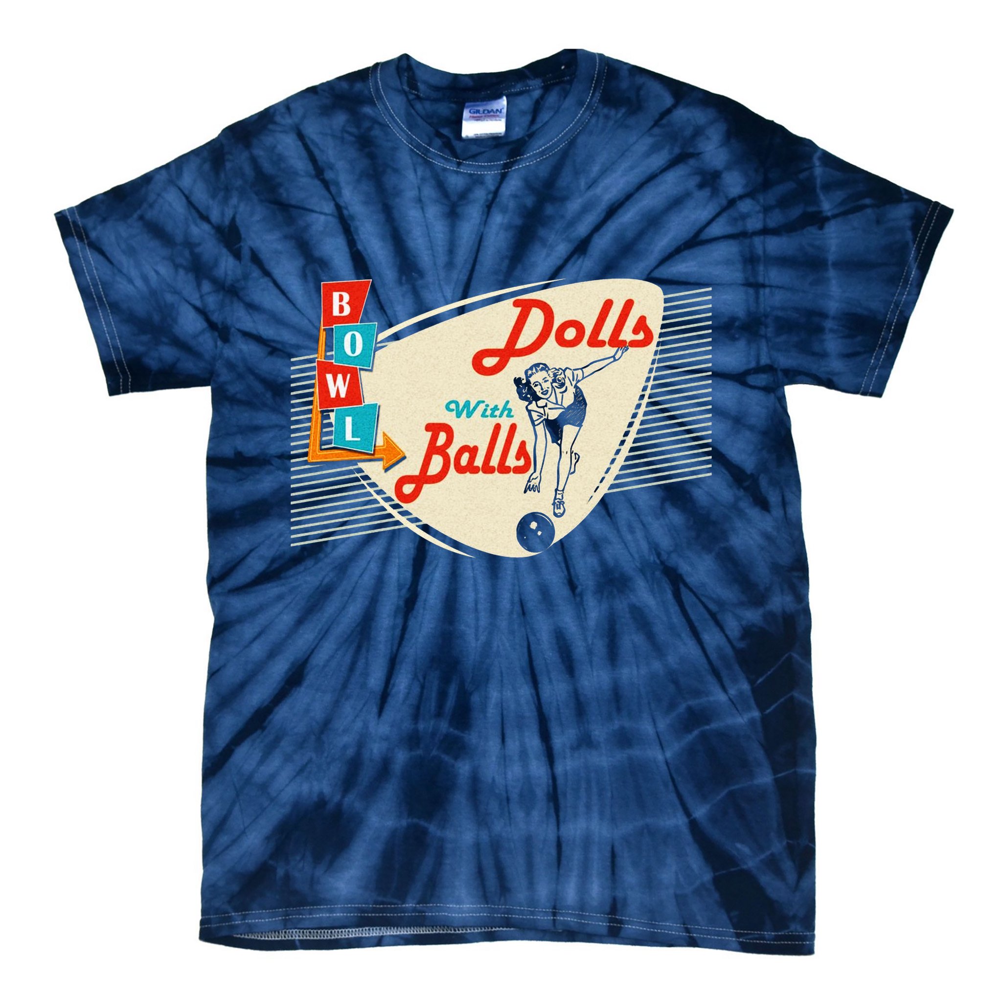 Dolls With Balls Vintage Gift Funny Retro Matching Bowling Team Tie-Dye T-Shirt