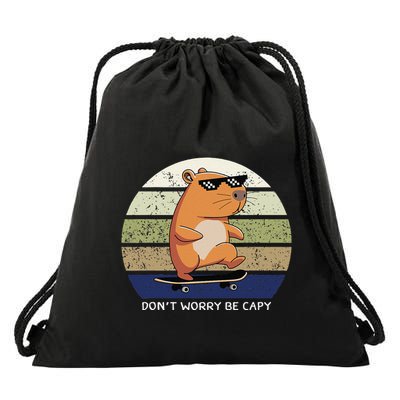Dont Worry Be Capy Capybara Retro Drawstring Bag