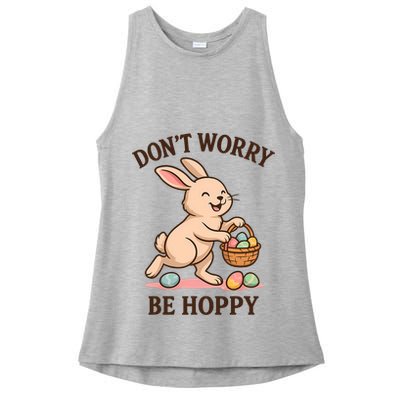 Don’t Worry Be Hoppy Cute Easter Bunny Pun Gift  Ladies PosiCharge Tri-Blend Wicking Tank