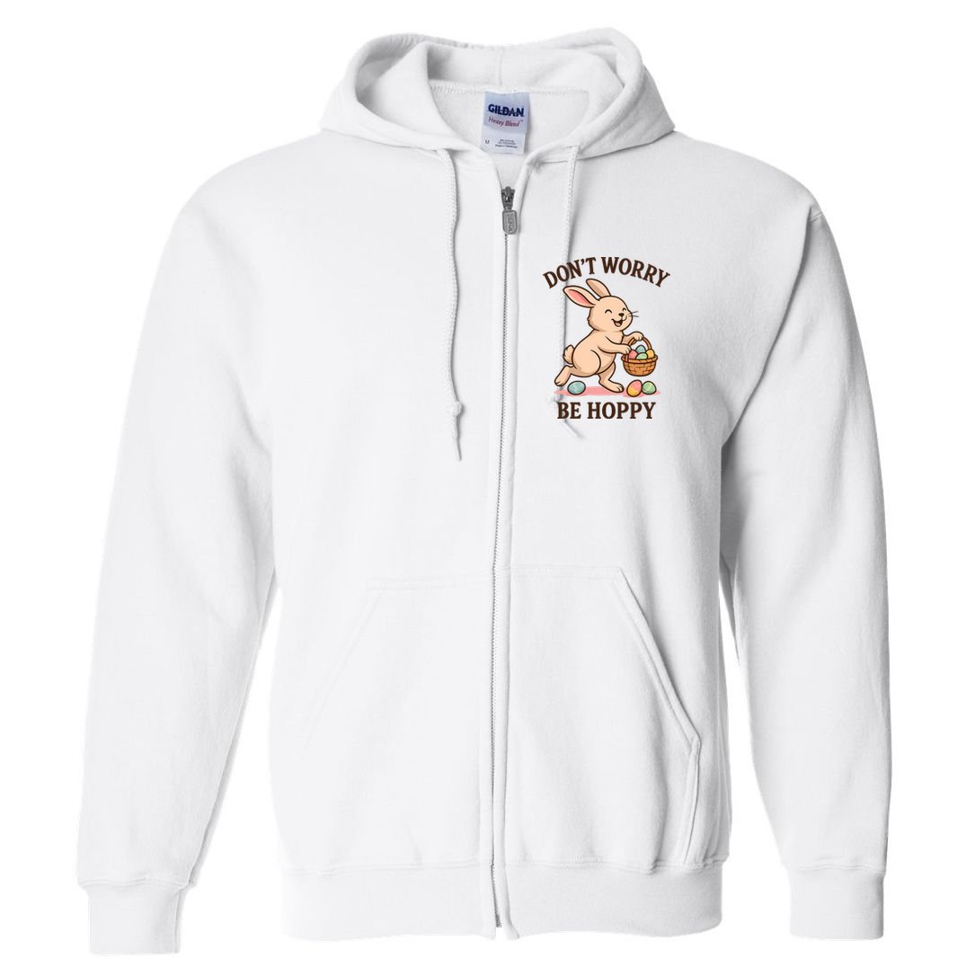 Don’t Worry Be Hoppy Cute Easter Bunny Pun Gift  Full Zip Hoodie