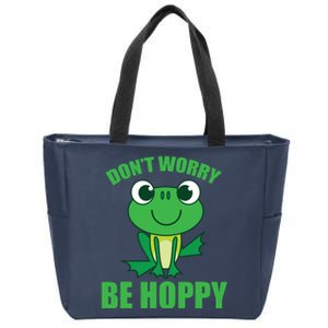 Don't Worry Be Hoppy Cute Crazy Frog Gift Zip Tote Bag