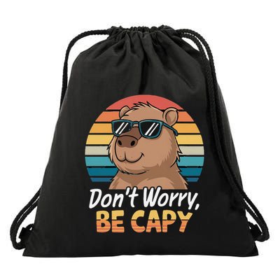 Dont Worry Be Capy Capybara Retro Drawstring Bag