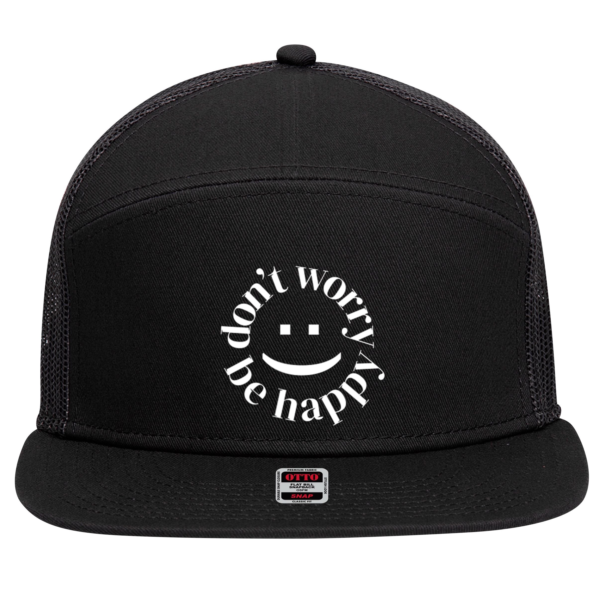 DONT WORRY BE HAPPY SIMLEY 7 Panel Mesh Trucker Snapback Hat