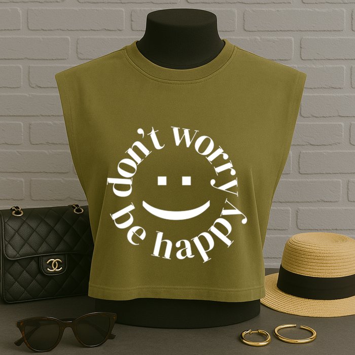 DONT WORRY BE HAPPY SIMLEY Garment-Dyed Women's Muscle Tee