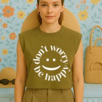DONT WORRY BE HAPPY SIMLEY Garment-Dyed Women's Muscle Tee