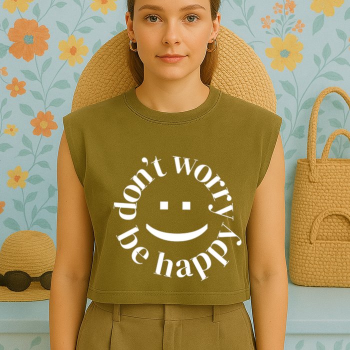 DONT WORRY BE HAPPY SIMLEY Garment-Dyed Women's Muscle Tee