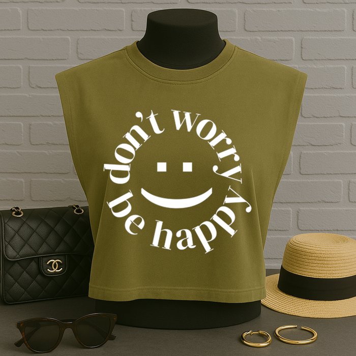 DONT WORRY BE HAPPY SIMLEY Garment-Dyed Women's Muscle Tee