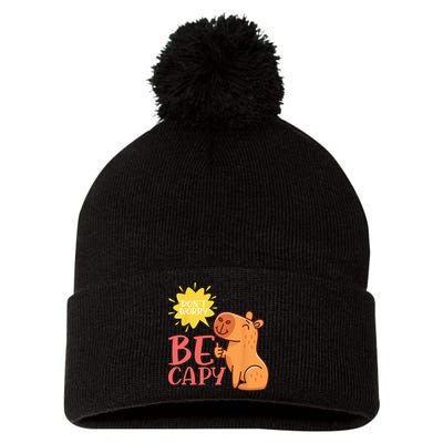 Dont Worry Be Capy Capybaras Rodent Animal Capybara Pom Pom 12in Knit Beanie