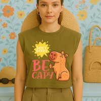 Dont Worry Be Capy Capybaras Rodent Animal Capybara Garment-Dyed Women's Muscle Tee