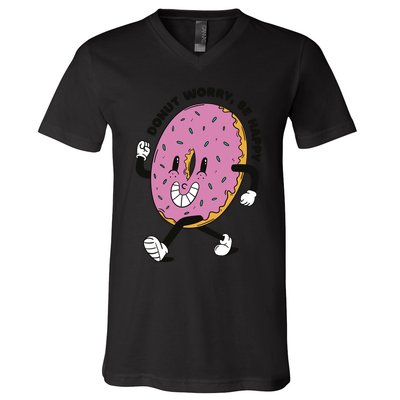 Donut Worry Be Happy Positive V-Neck T-Shirt