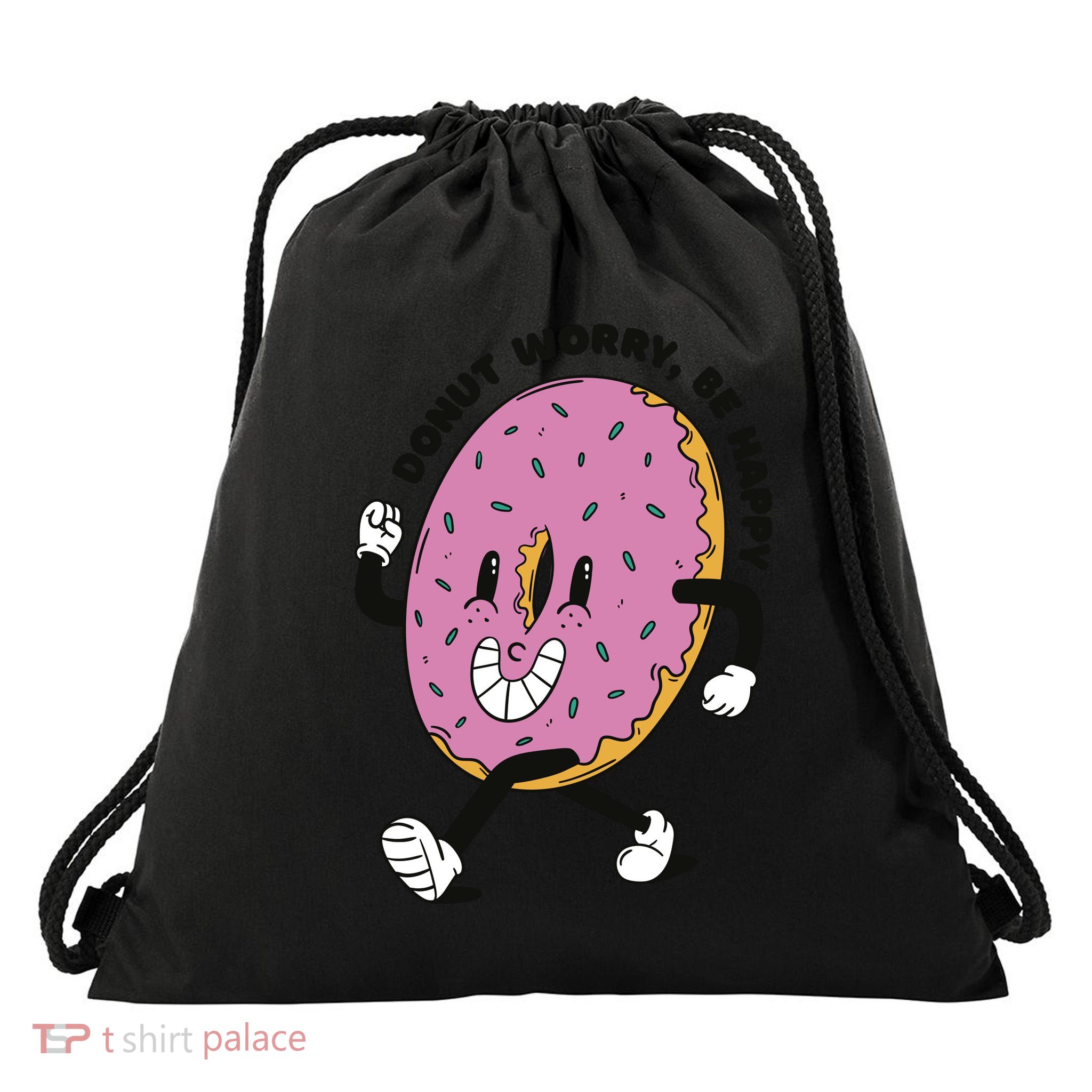 Donut Worry Be Happy Positive Drawstring Bag