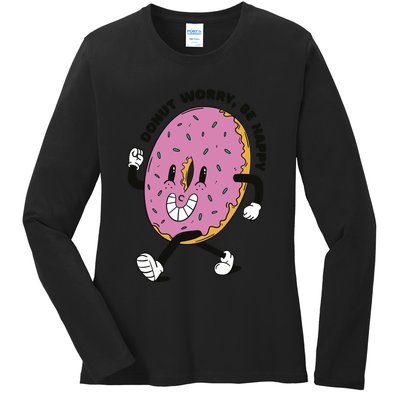 Donut Worry Be Happy Positive Ladies Long Sleeve Shirt