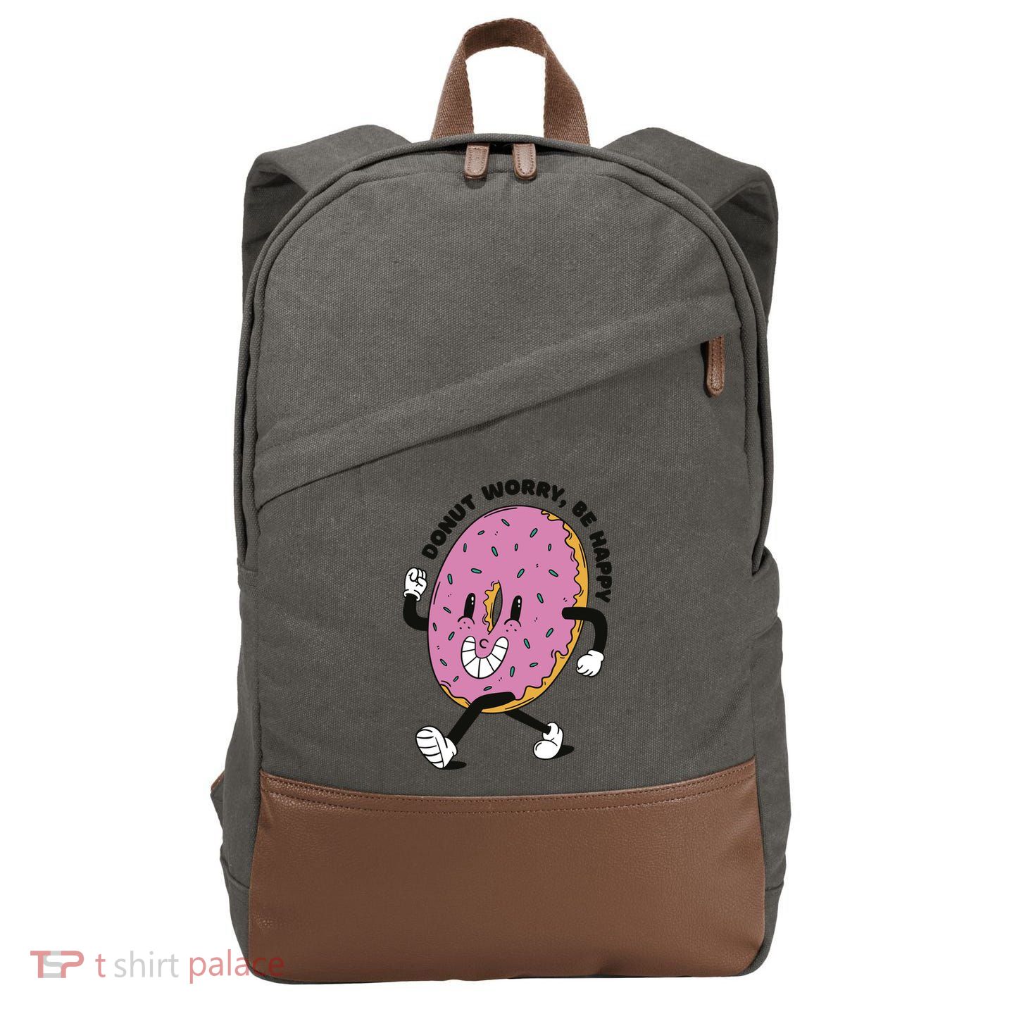 Donut Worry Be Happy Positive Cotton Canvas Backpack
