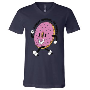 Donut Worry Be Happy Positive V-Neck T-Shirt