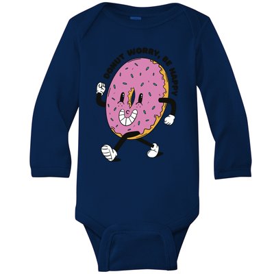 Donut Worry Be Happy Positive Baby Long Sleeve Bodysuit