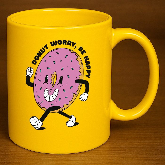Donut Worry Be Happy Positive 11oz C Handle Ceramic Mug