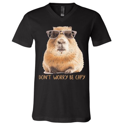Dont Worry Be Capy Capybara V-Neck T-Shirt