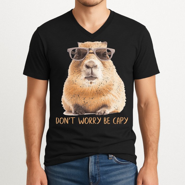Dont Worry Be Capy Capybara V-Neck T-Shirt