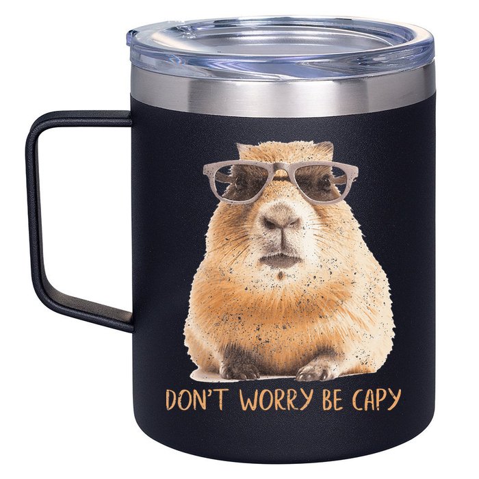 Dont Worry Be Capy Capybara 12oz Stainless Steel Coffee Mug