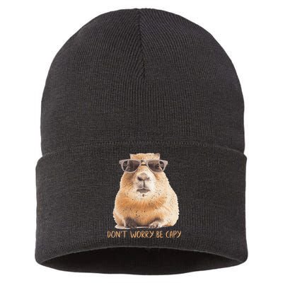 Dont Worry Be Capy Capybara Sustainable Knit Beanie