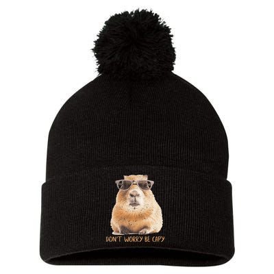 Dont Worry Be Capy Capybara Pom Pom 12in Knit Beanie
