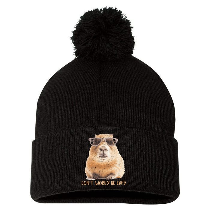 Dont Worry Be Capy Capybara Pom Pom 12in Knit Beanie