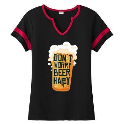 Dont Worry Beer Happy Ladies Halftime Notch Neck Tee