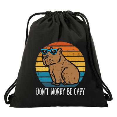 Dont Worry Be Capy Capybara Retro Drawstring Bag