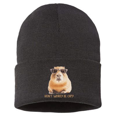 DonT Worry Be Capy Capybara Sustainable Knit Beanie