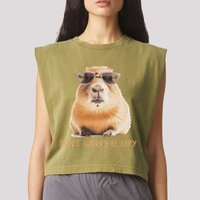 DonT Worry Be Capy Capybara Garment-Dyed Women's Muscle Tee