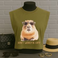 DonT Worry Be Capy Capybara Garment-Dyed Women's Muscle Tee