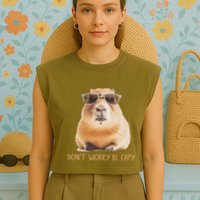 DonT Worry Be Capy Capybara Garment-Dyed Women's Muscle Tee