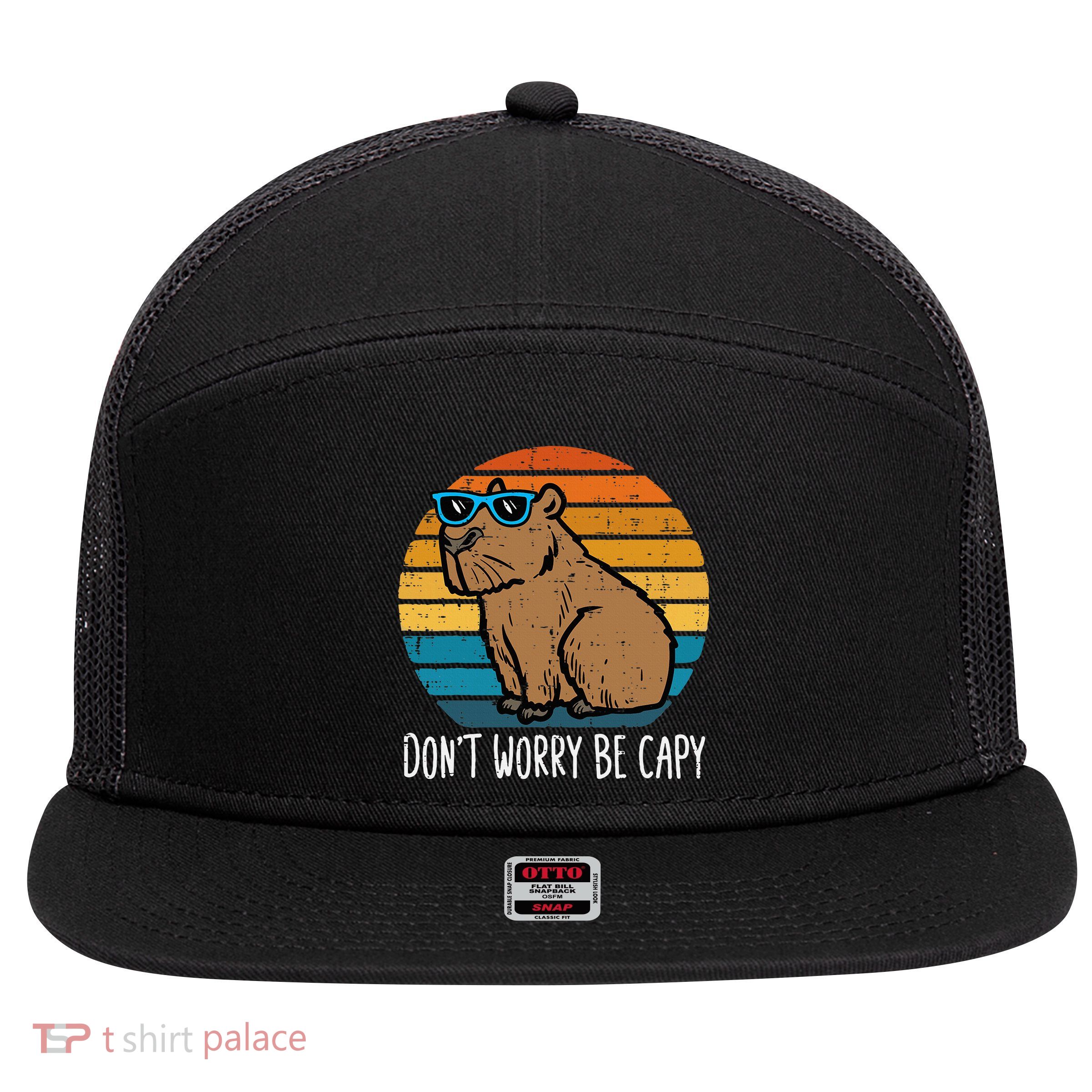 Dont Worry Be Capy Capybara 7 Panel Mesh Trucker Snapback Hat