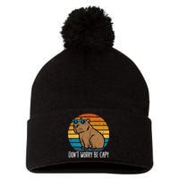 Dont Worry Be Capy Capybara Pom Pom 12in Knit Beanie