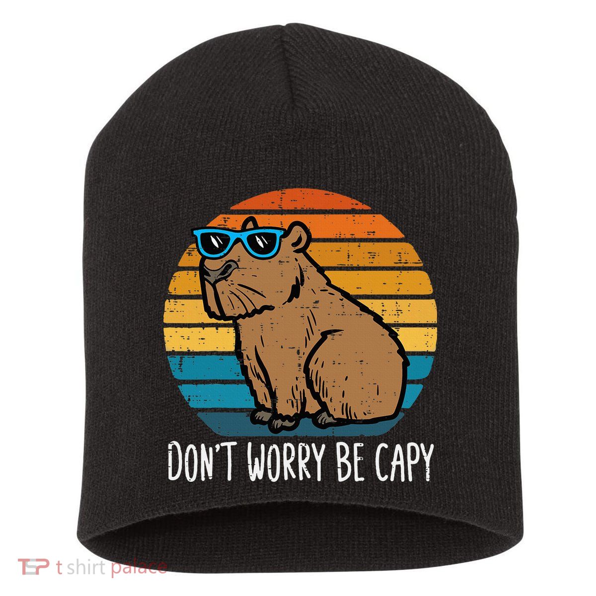 Dont Worry Be Capy Capybara Short Acrylic Beanie