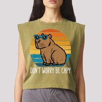Dont Worry Be Capy Capybara Garment-Dyed Women's Muscle Tee