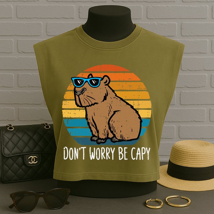 Dont Worry Be Capy Capybara Garment-Dyed Women's Muscle Tee