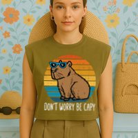 Dont Worry Be Capy Capybara Garment-Dyed Women's Muscle Tee