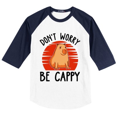 Dont Worry Be Cappy Capybara Animal Lover Funny Baseball Sleeve Shirt