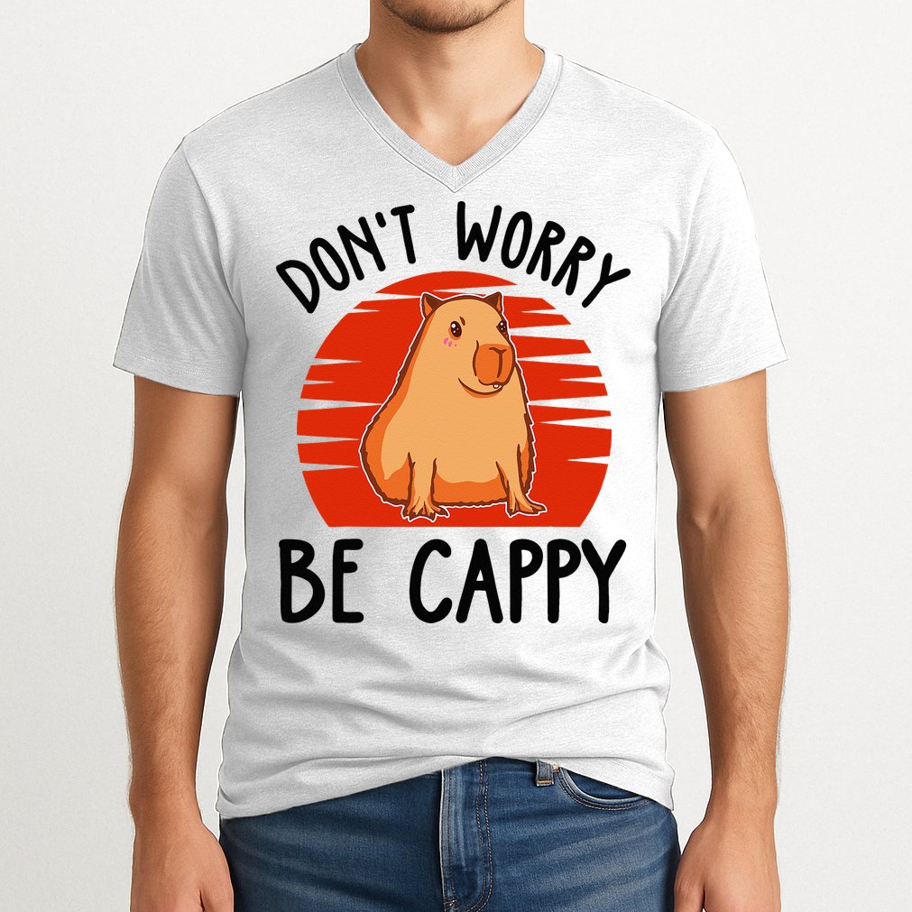 Dont Worry Be Cappy Capybara Animal Lover Funny V-Neck T-Shirt
